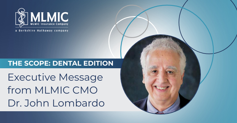 Photo of MLMIC CMO Dr. John Lombardo introducing his executive message